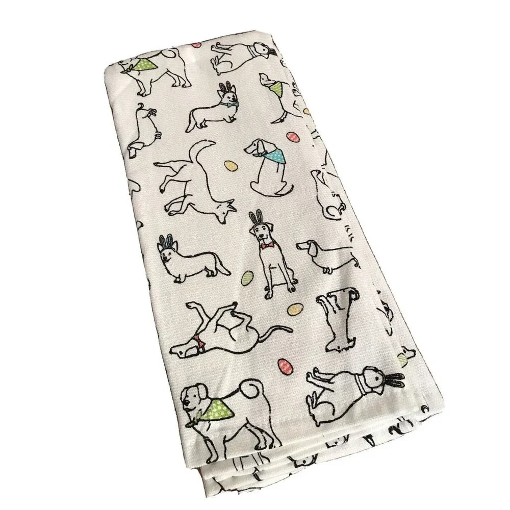 Dogs as Bunny Rabbits Kitchen Towels Set Easter Spring Garden New Isaac Mizrahi - Picture 2 of 8